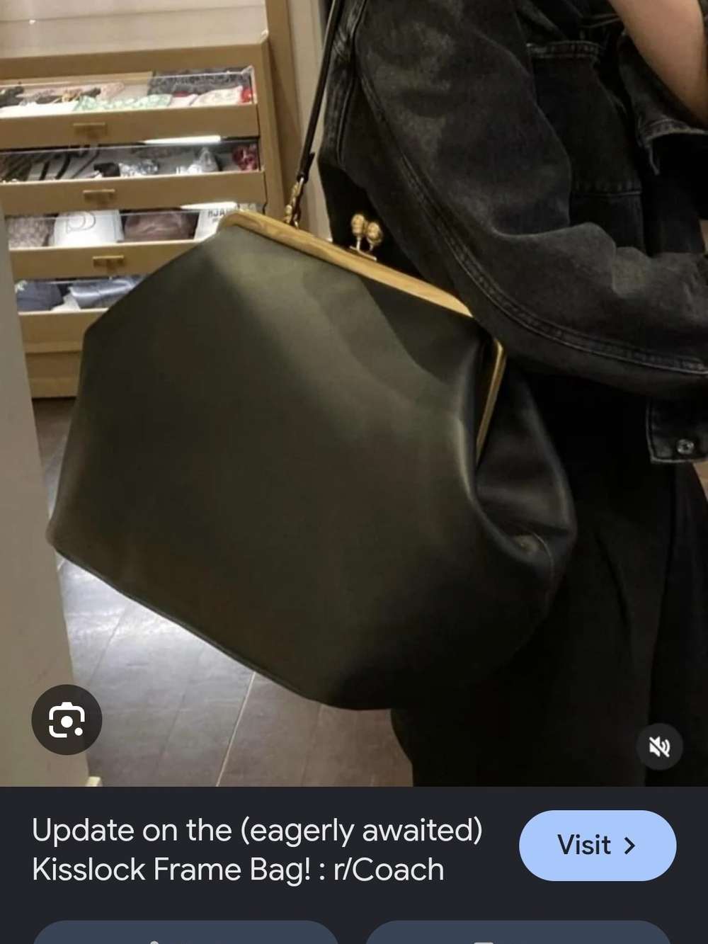 Coach Black Shoulder Kisslock Bag with Gold Frame